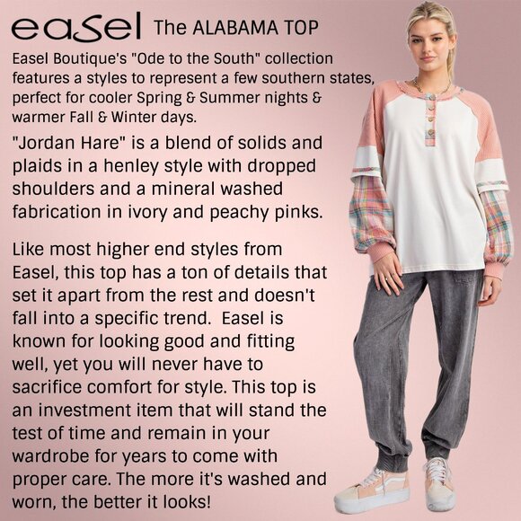 EASEL "Alabama Top - Talladega" Loose Fit Henley Layered Look Mineral Washed Top - Picture 14 of 14